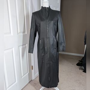 Vintage Black Genuine Leather Dress / Coat, Newport News, Sz 18